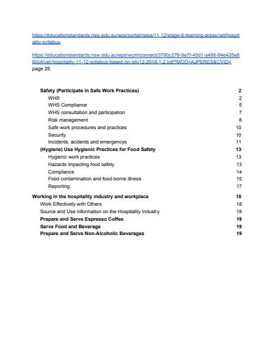 Cover page of HSC Hospitality Notes 2021