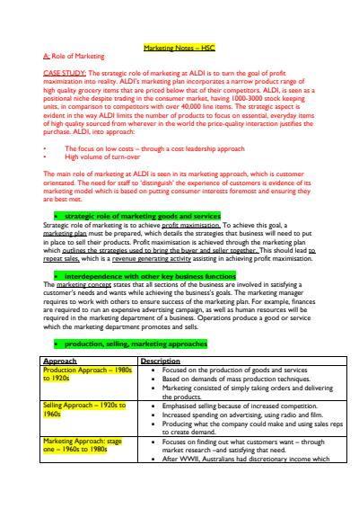 Cover page of HSC BAND 6 (94) Marketing Notes