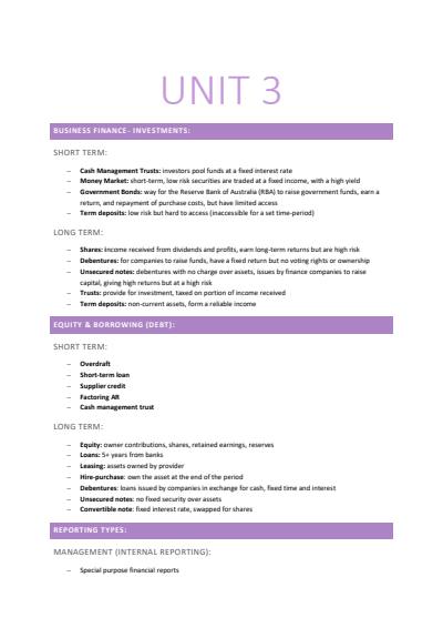 Cover page of Accounting &Finance WACE UNIT 3 & 4 - 95% student