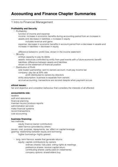 Cover page of Accounting & Finance WACE UNIT 3 & 4 - 95% student