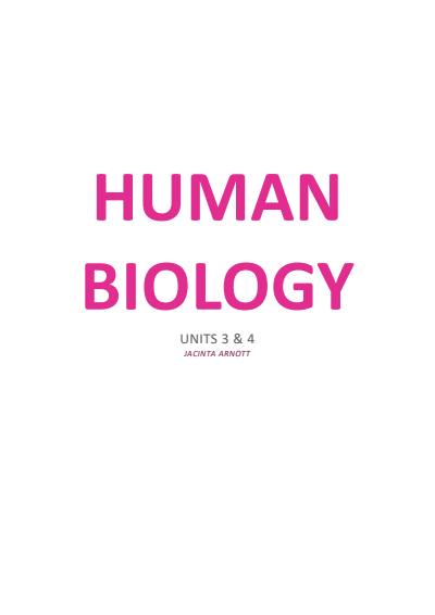 Cover page of HUMAN BIOLOGY UNIT 3 & 4 NOTES - HD STUDENT 90% AVERAGE